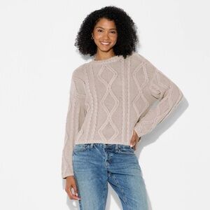 NWOT Women's Crewneck Cotton Cable Pullover Sweater - Wild Fable Gray L